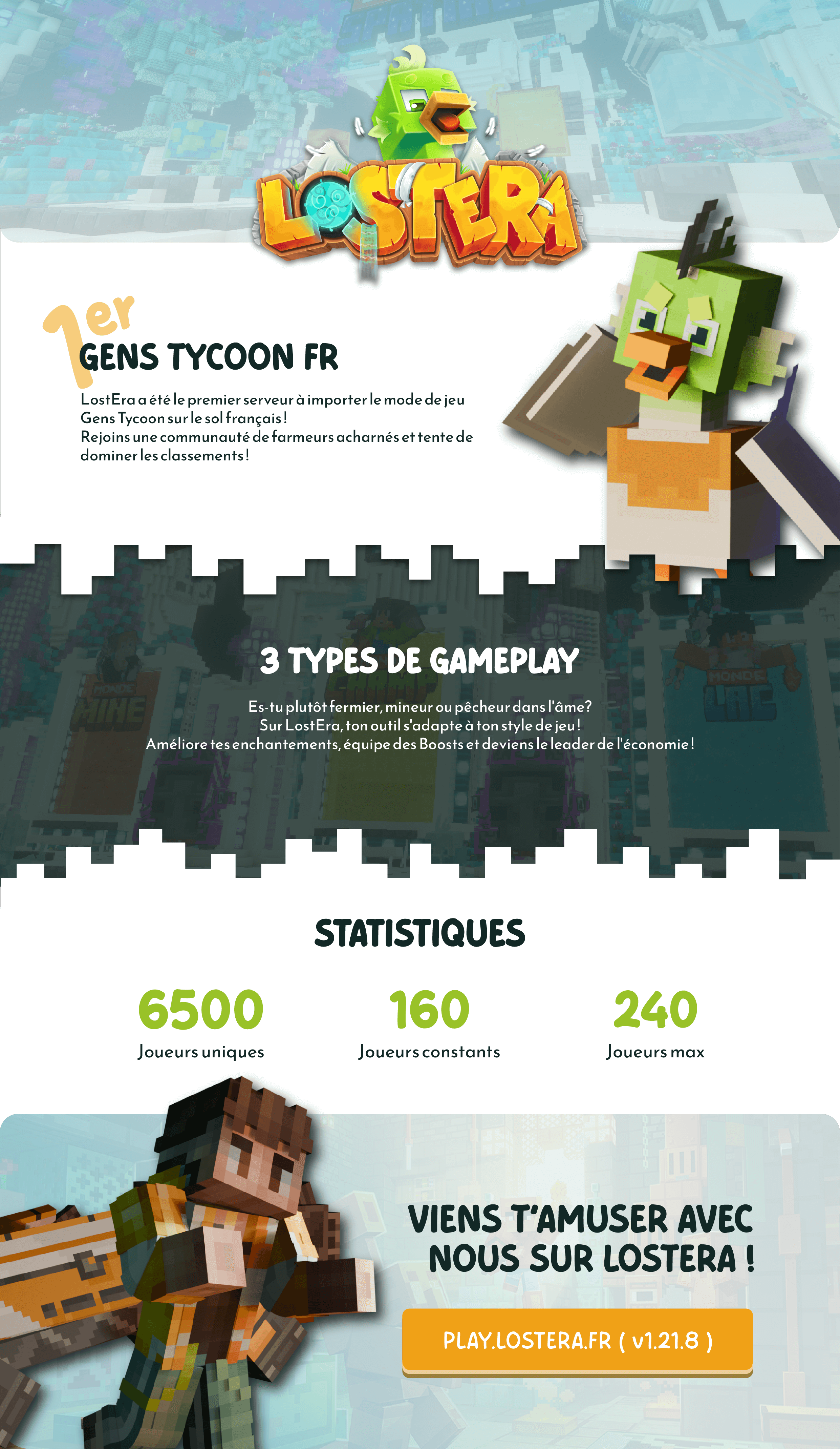 Banniere du serveur minecraft LOSTERA - PREMIER GENS TYCOON